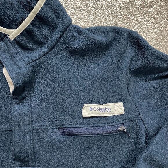 Columbia Active Jacket Mens XXL Medium 1/4 Zip Pockets Navy Blue PFG Fleece Logo - Picture 10 of 12
